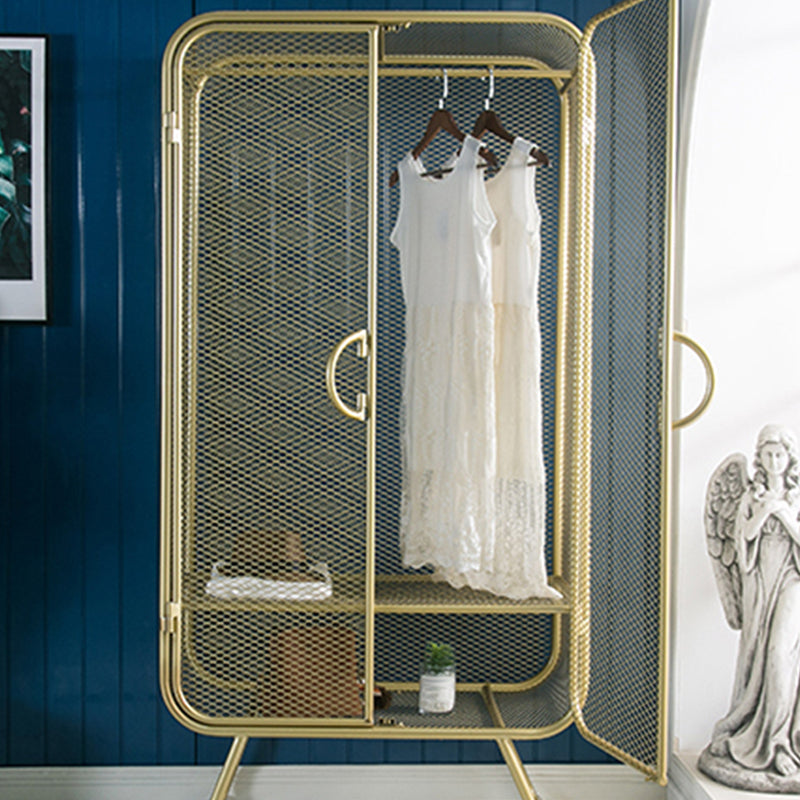 Modern Hinged Door Wardrobe for Home Matte Finish Cabinet with Metal Frame Clearhalo 'Armoires & Wardrobes' 'armoires_wardrobes' 'Bedroom Furniture' 'furn' 'furn_armoires_wardrobes' 'Furniture' 6166350