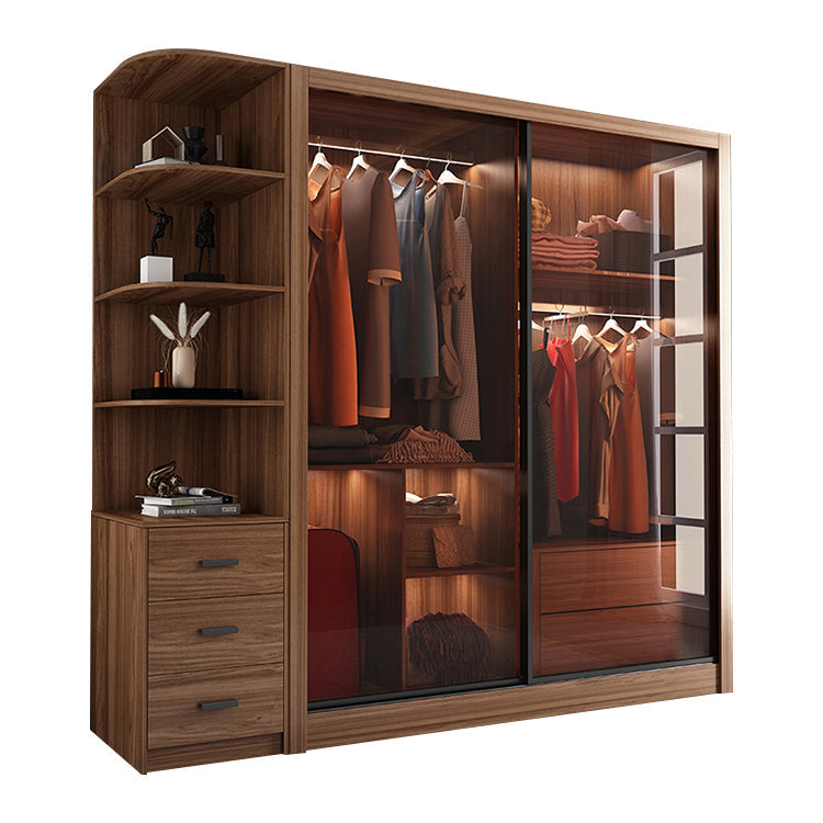 Chambre coulissante armoire brune moderne avec portes en verre