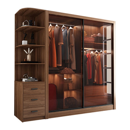 Chambre coulissante armoire brune moderne avec portes en verre