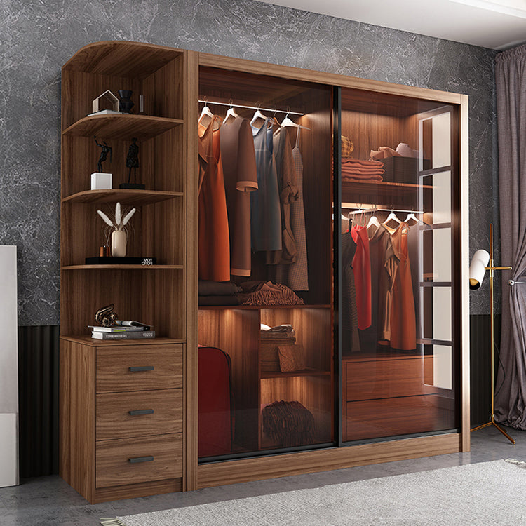 Chambre coulissante armoire brune moderne avec portes en verre