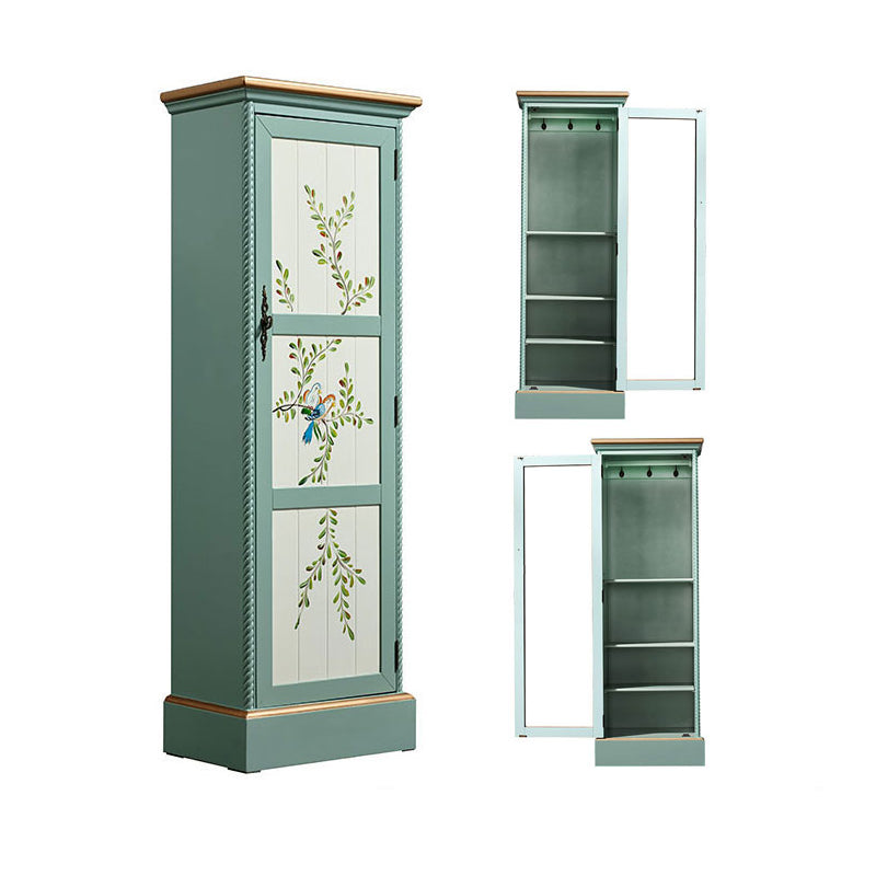 Traditional Birch Wood Cabinet with Mirror Matte Finish Wardrobe for Home