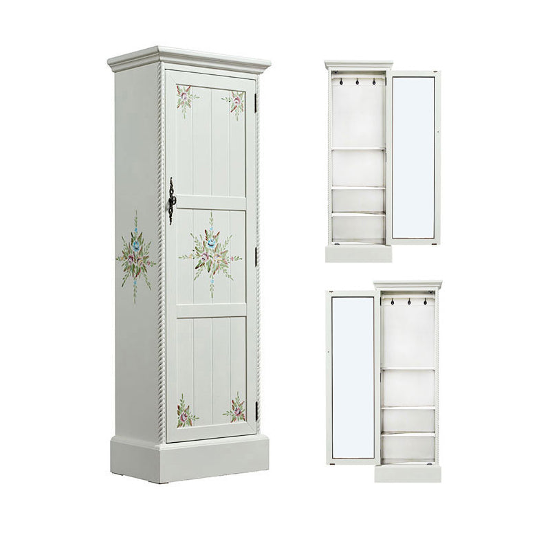 Traditional Birch Wood Cabinet with Mirror Matte Finish Wardrobe for Home