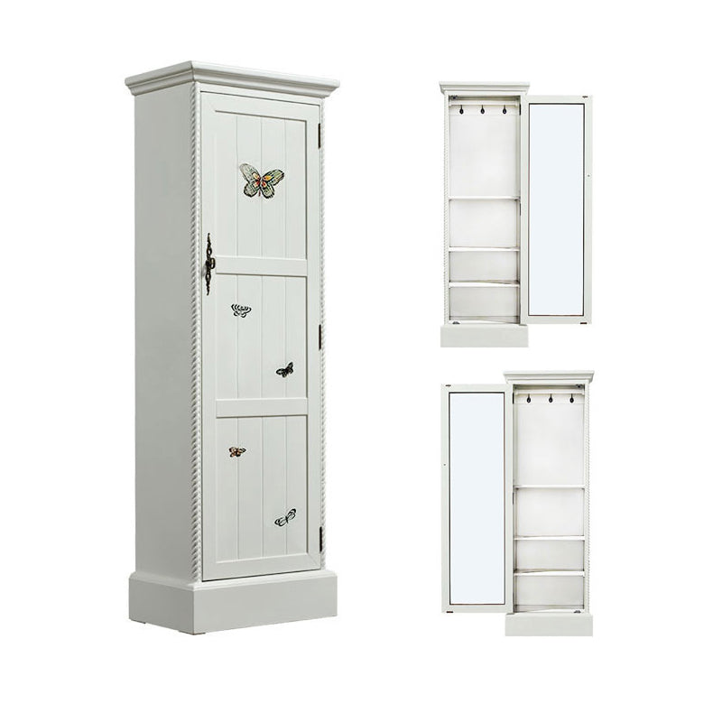 Traditional Birch Wood Cabinet with Mirror Matte Finish Wardrobe for Home