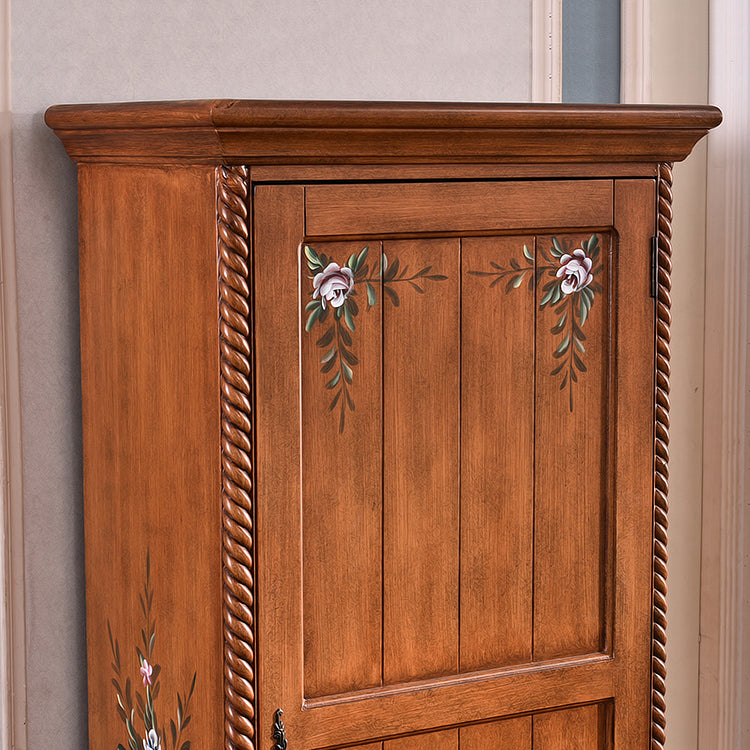Traditional Birch Wood Cabinet with Mirror Matte Finish Wardrobe for Home