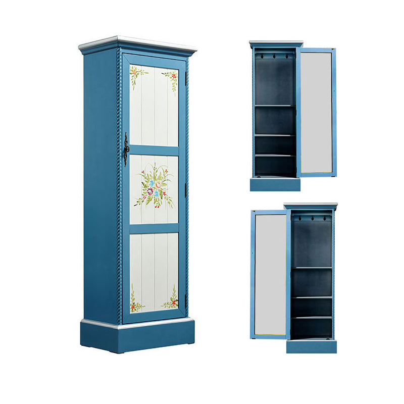 Traditional Birch Wood Cabinet with Mirror Matte Finish Wardrobe for Home