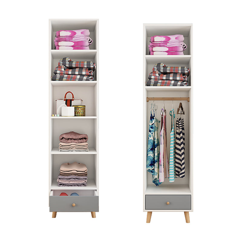 Bedroom Hinged Door Wardrobe with Wooden Legs Modern Cabinet with Clothes Rail Gray-White 1 Clearhalo 'Armoires & Wardrobes' 'armoires_wardrobes' 'Bedroom Furniture' 'furn' 'furn_armoires_wardrobes' 'Furniture' 6166467