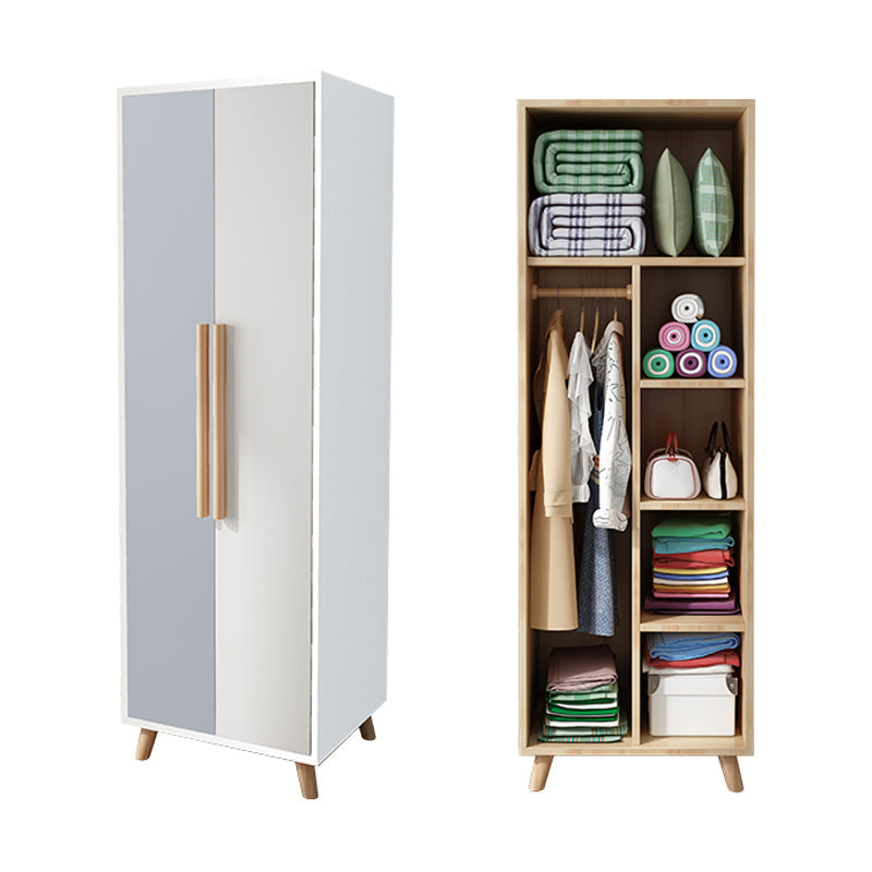 Bedroom Hinged Door Wardrobe with Wooden Legs Modern Cabinet with Clothes Rail Gray-White Drawer Not Included Clearhalo 'Armoires & Wardrobes' 'armoires_wardrobes' 'Bedroom Furniture' 'furn' 'furn_armoires_wardrobes' 'Furniture' 6166469