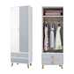 Bedroom Hinged Door Wardrobe with Wooden Legs Modern Cabinet with Clothes Rail Gray-White 2 Clearhalo 'Armoires & Wardrobes' 'armoires_wardrobes' 'Bedroom Furniture' 'furn' 'furn_armoires_wardrobes' 'Furniture' 6166470