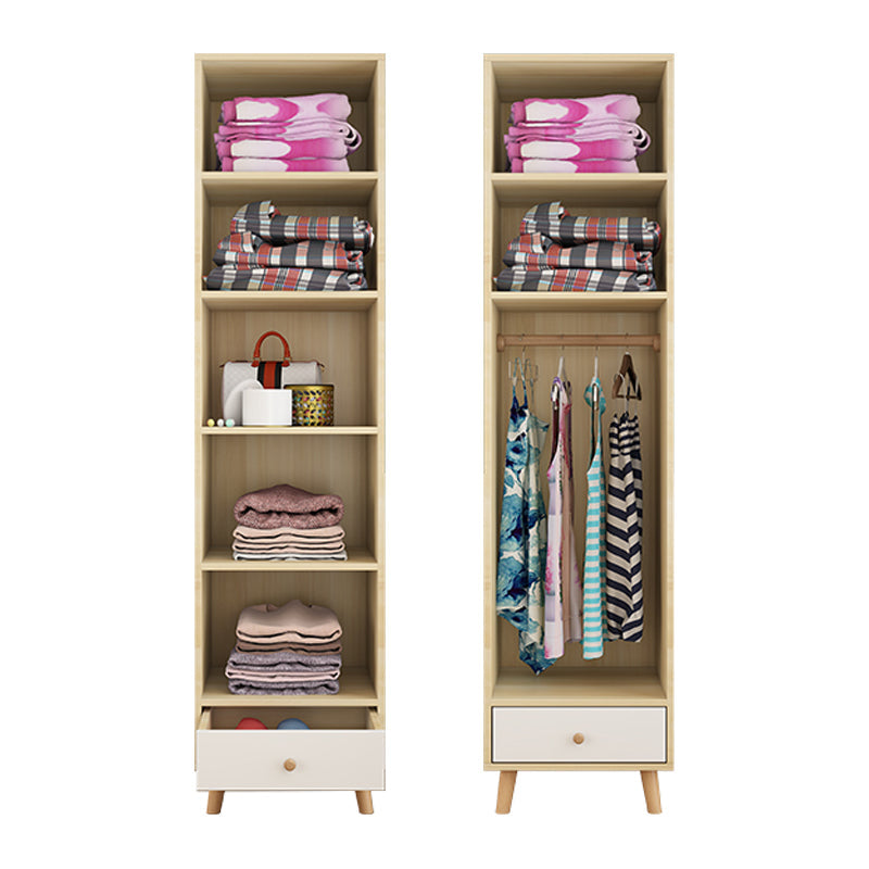 Bedroom Hinged Door Wardrobe with Wooden Legs Modern Cabinet with Clothes Rail Natural Wood White 1 Clearhalo 'Armoires & Wardrobes' 'armoires_wardrobes' 'Bedroom Furniture' 'furn' 'furn_armoires_wardrobes' 'Furniture' 6166473