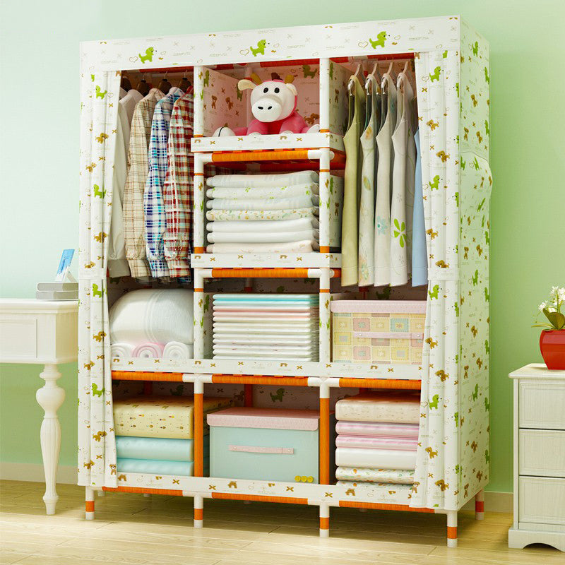 Modern Wardrobe with Clothes Rail Matte Finish Cabinet with Wood Frame