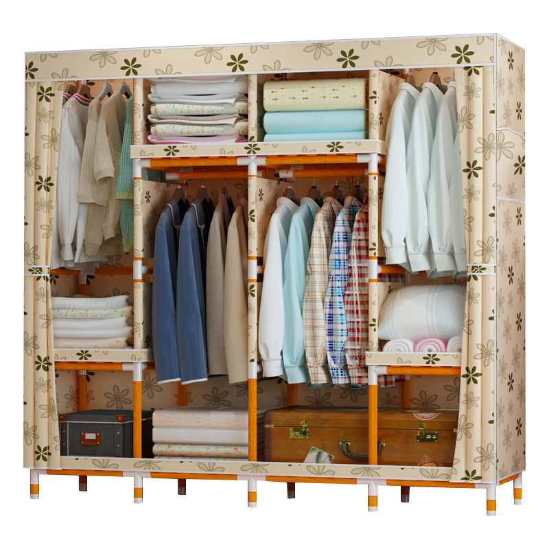 Modern Wardrobe with Clothes Rail Matte Finish Cabinet with Wood Frame