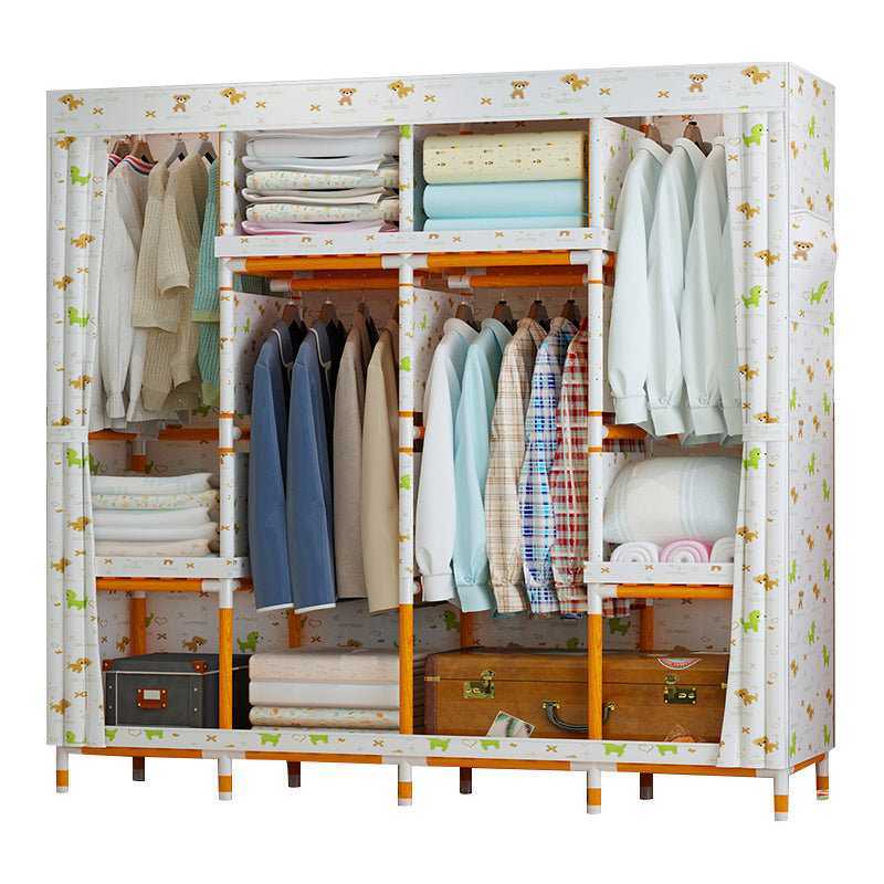 Modern Wardrobe with Clothes Rail Matte Finish Cabinet with Wood Frame