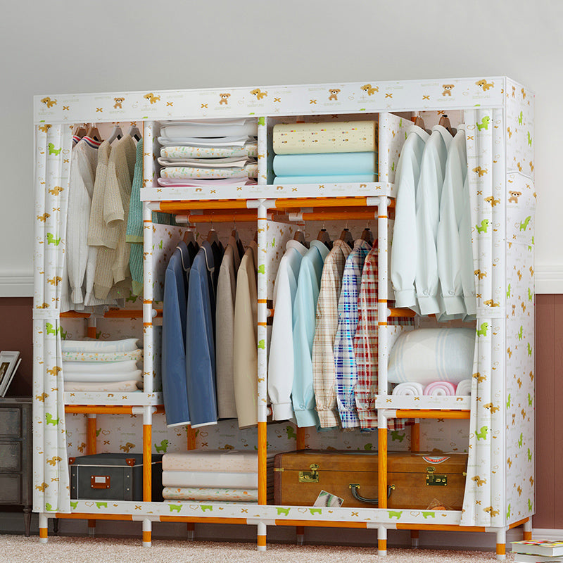 Modern Wardrobe with Clothes Rail Matte Finish Cabinet with Wood Frame