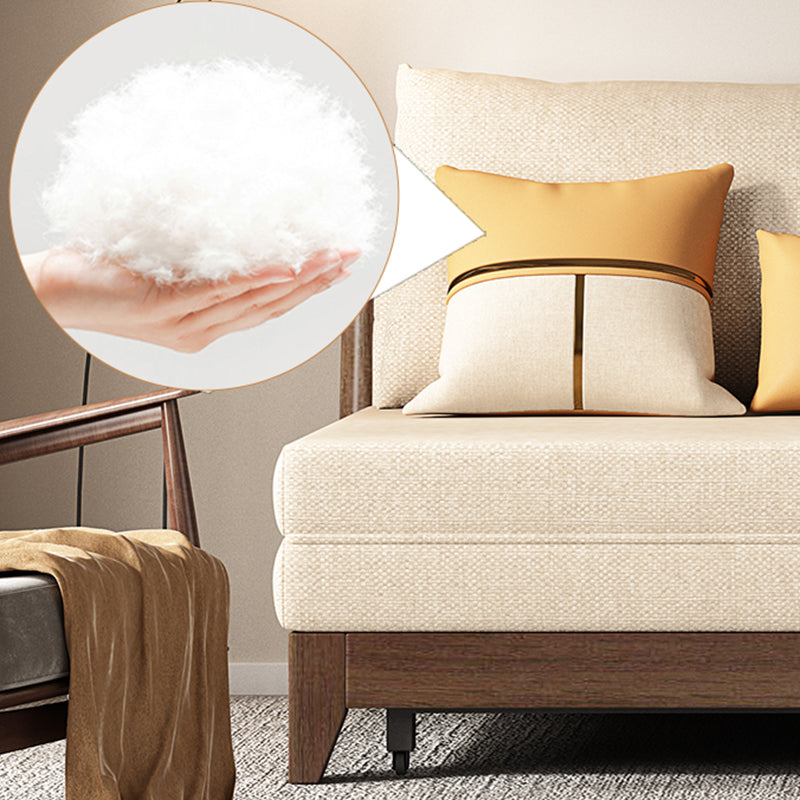 Linen Armless Sofa Bed with Pillow Back Solid Wood Sofa Bed in Beige