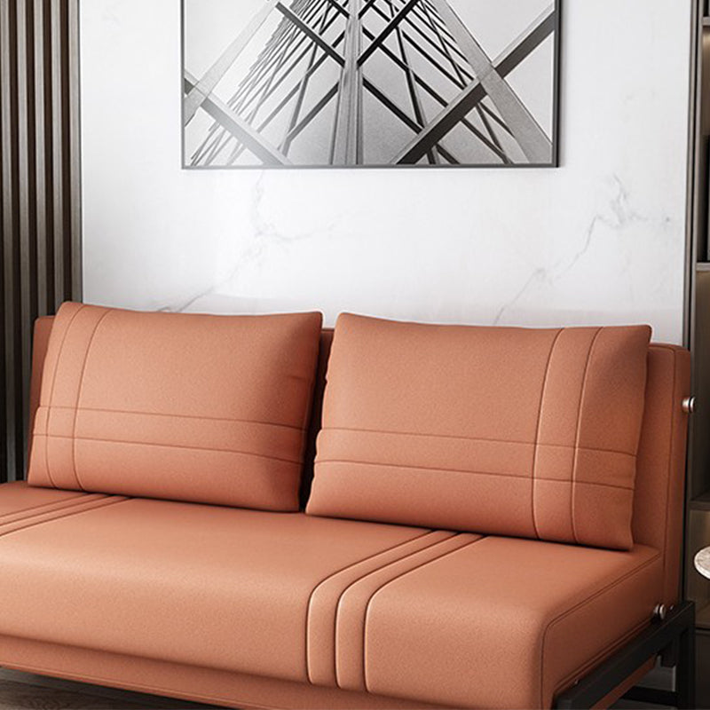 Orange Faux leather Sofa Bed 35.43" Wide Contemporary Sleeper Sofa with Upholstered