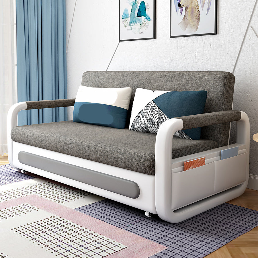 Divano letto convertibile in lino con bracci quadrati e conservazione in grigio