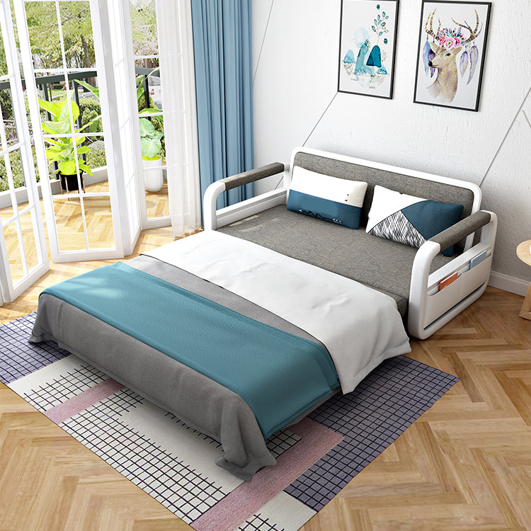 Divano letto convertibile in lino con bracci quadrati e conservazione in grigio