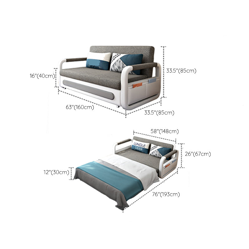 Divano letto convertibile in lino con bracci quadrati e conservazione in grigio