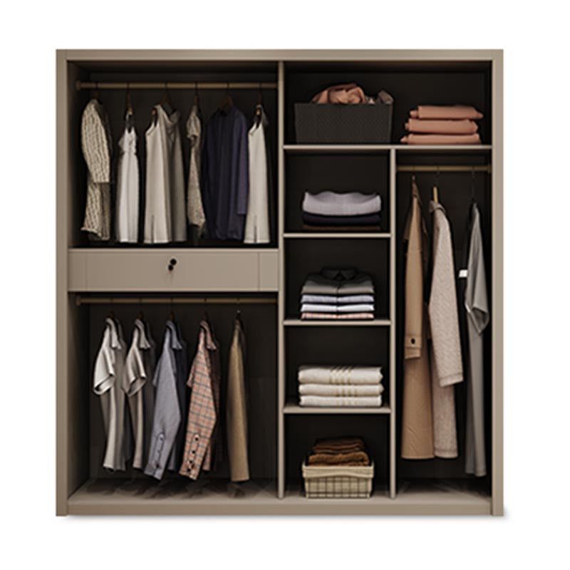 Modern Style Glass Wardrobe Cloth Rod Included Wardrobe Closet with 1-Drawer