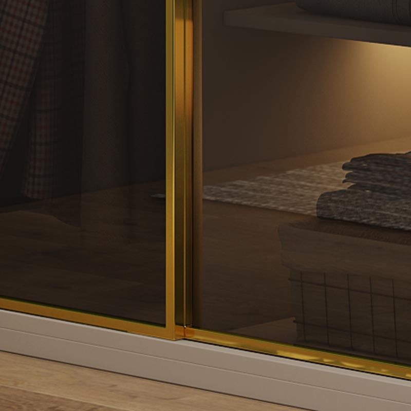 Modern Style Glass Wardrobe Cloth Rod Included Wardrobe Closet with 1-Drawer