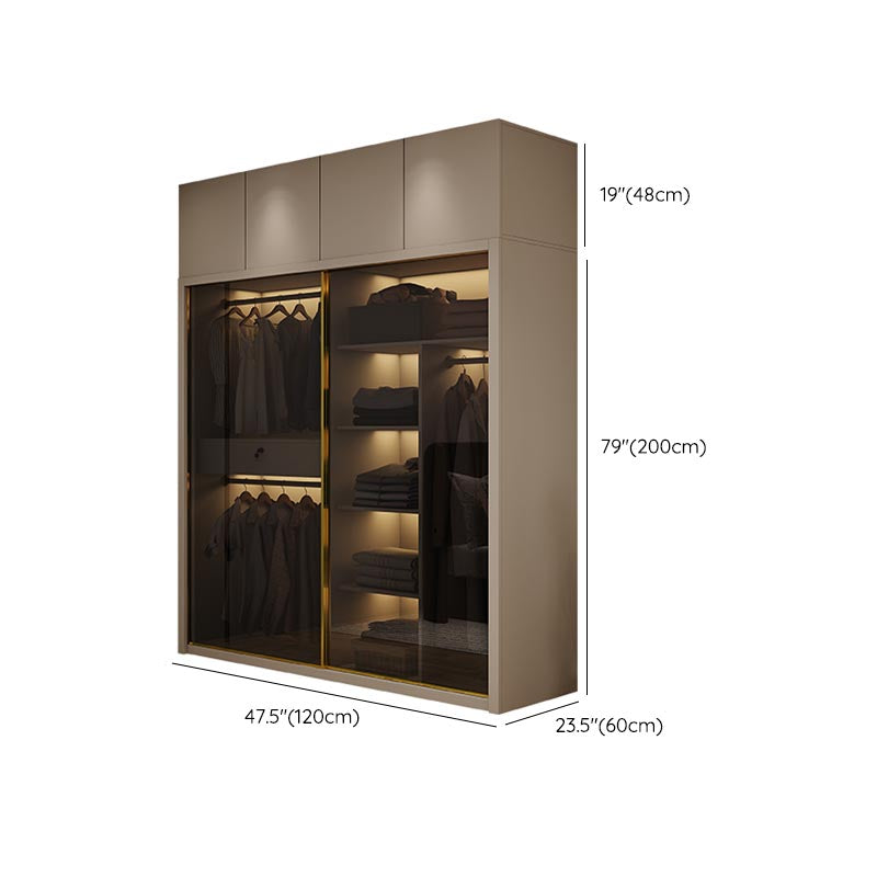 Modern Style Glass Wardrobe Cloth Rod Included Wardrobe Closet with 1-Drawer
