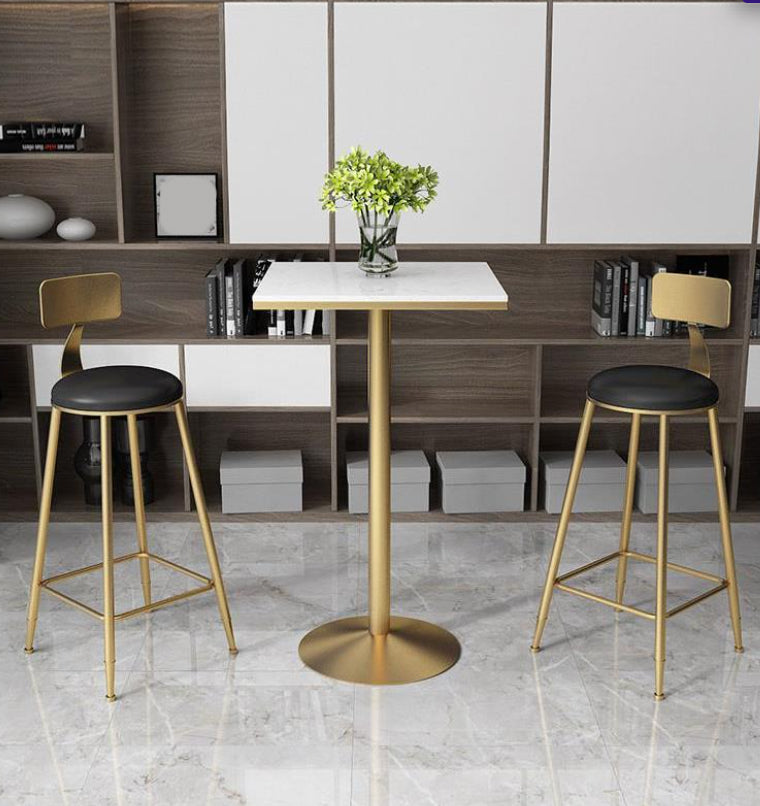 Glam Table and Stool Set 1/2/3/5 Pieces Bar Pub Table Set for Dining Room 3 Pieces: 1 White Table, 2 Black Gold Stools Clearhalo 'Bar Furniture' 'furn' 'furn_home_bar_bar_sets' 'Furniture' 'Home Bars & Bar Sets' 'home_bar_bar_sets' 'Kitchen & Dining Furniture' 6167406