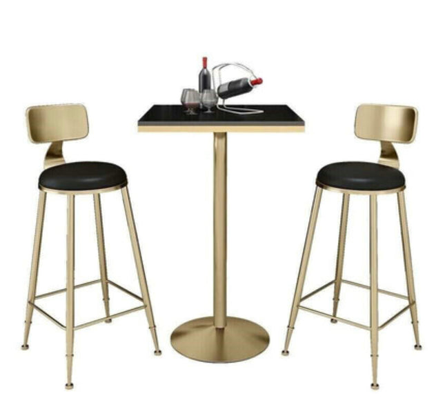 Glam Table and Stool Set 1/2/3/5 Pieces Bar Pub Table Set for Dining Room 3 Pieces: 1 Black Table, 2 Black Gold Stools Clearhalo 'Bar Furniture' 'furn' 'furn_home_bar_bar_sets' 'Furniture' 'Home Bars & Bar Sets' 'home_bar_bar_sets' 'Kitchen & Dining Furniture' 6167419