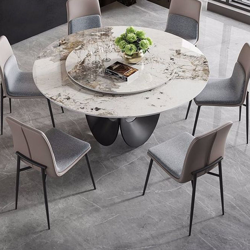 Contemporary Round Dining Table Steel Pedestal Base Table for Dining Room 59.1"L x 59.1"W x 29.5"H Without Chairs Clearhalo 'Dining Tables & Seating' 'Dining Tables' 'dining_table' 'furn' 'furn_dining_table' 'Furniture' 'Kitchen & Dining Furniture' 6167424