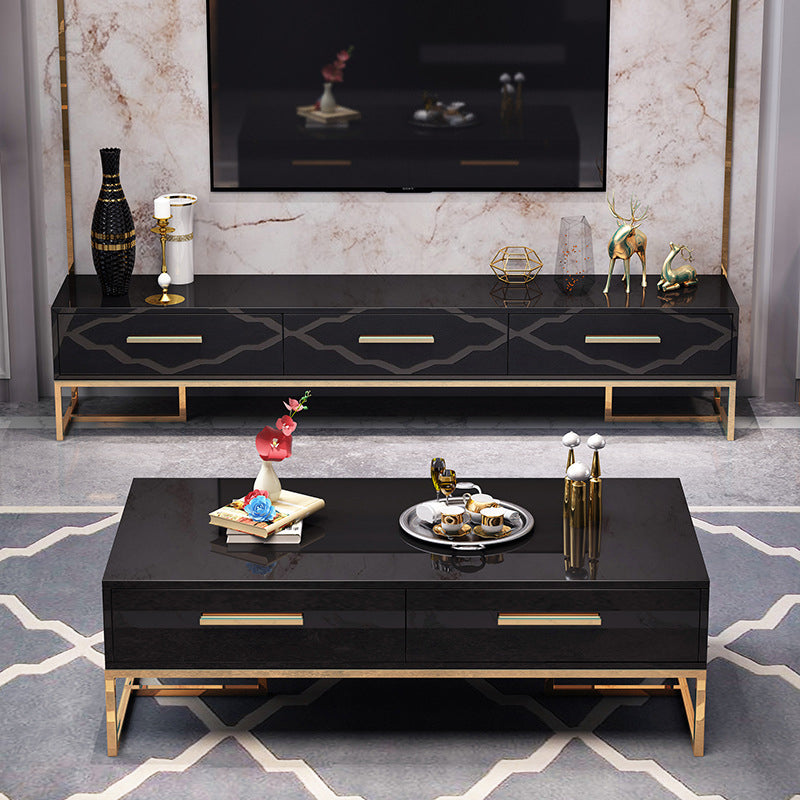 Glam TV Media Stand Glass Enclosed Storage TV Stand Console with Drawers Clearhalo 'furn' 'furn_tv_stands_entertainment_centers' 'Furniture' 'Living Room Furniture' 'TV Stands & Entertainment Centers' 'TV Stands & Media Storage Furniture' 'tv_stands_entertainment_centers' 6167479