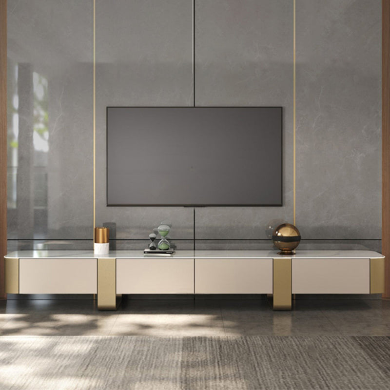 Contemporary Media Console TV Stand Stone TV Stand for Living Room 87"L x 16"W x 16"H Gold Clearhalo 'furn' 'furn_tv_stands_entertainment_centers' 'Furniture' 'Living Room Furniture' 'TV Stands & Entertainment Centers' 'TV Stands & Media Storage Furniture' 'tv_stands_entertainment_centers' 6167495