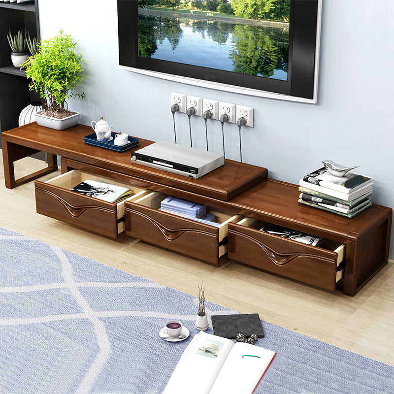 Soporte tradicional para TV, consola de soporte para TV de madera de caucho con cajones