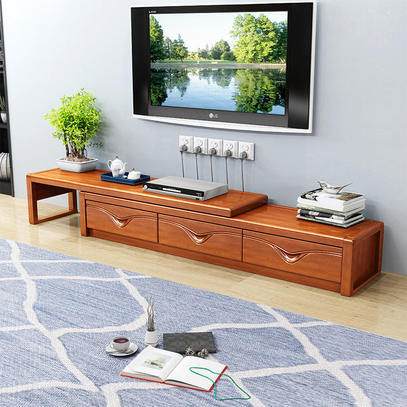 Soporte tradicional para TV, consola de soporte para TV de madera de caucho con cajones