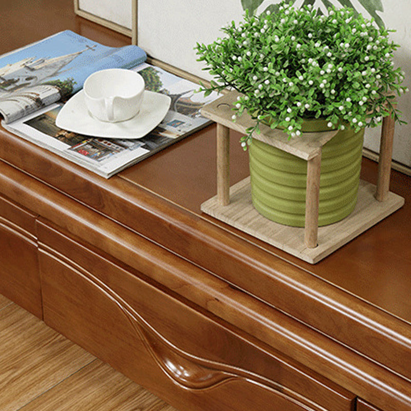 Soporte tradicional para TV, consola de soporte para TV de madera de caucho con cajones