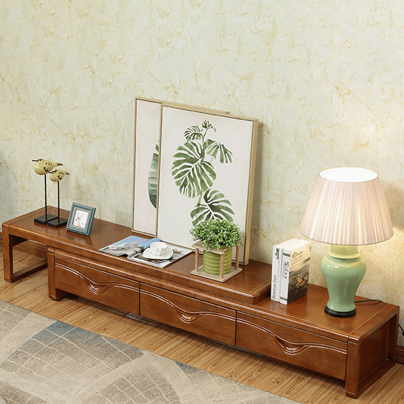 Soporte tradicional para TV, consola de soporte para TV de madera de caucho con cajones