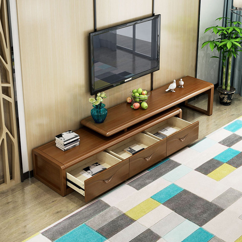 Soporte tradicional para TV, consola de soporte para TV de madera de caucho con cajones