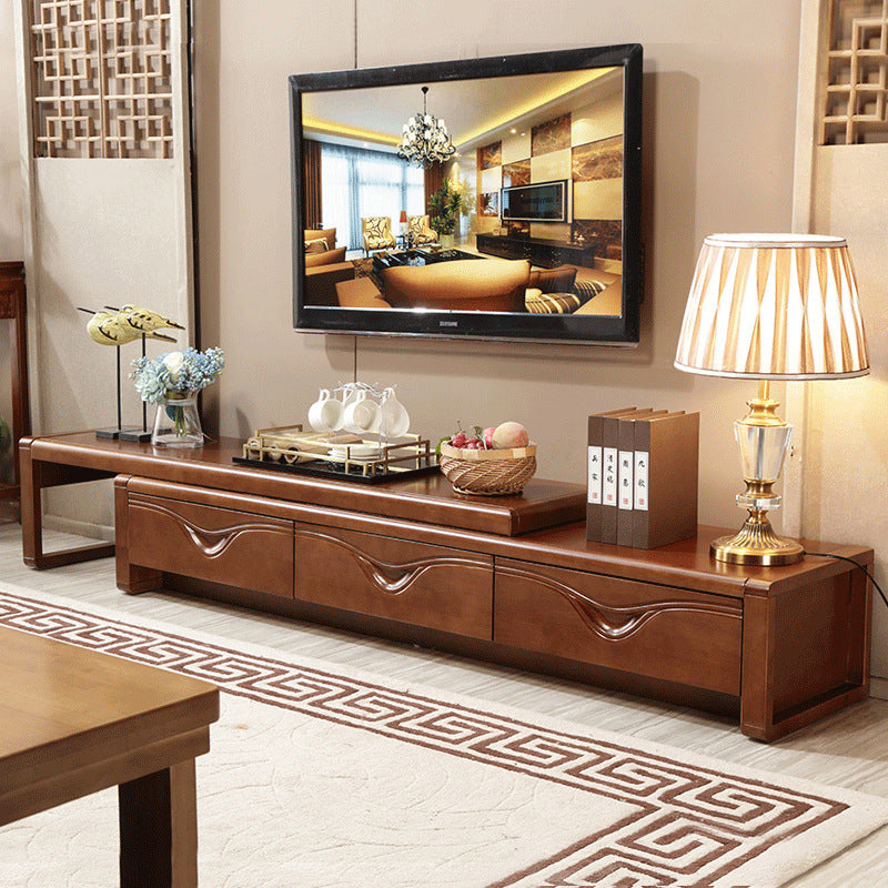 Soporte tradicional para TV, consola de soporte para TV de madera de caucho con cajones