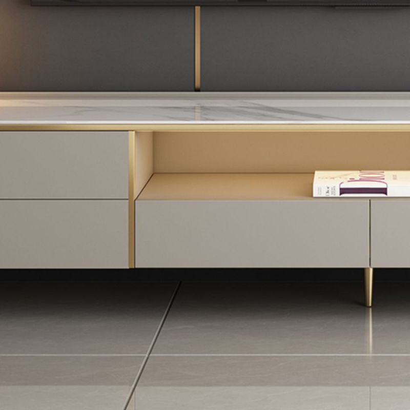 Glam Stone TV Stand Console Open Storage TV Media Stand with Drawers for Living Room Clearhalo 'furn' 'furn_tv_stands_entertainment_centers' 'Furniture' 'Living Room Furniture' 'TV Stands & Entertainment Centers' 'TV Stands & Media Storage Furniture' 'tv_stands_entertainment_centers' 6167568