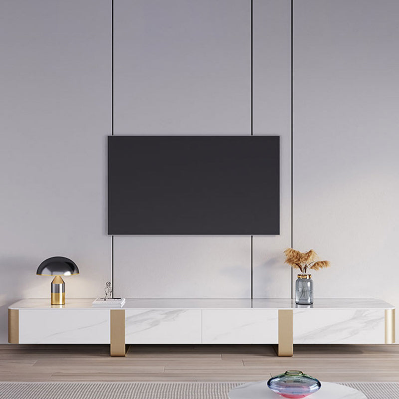 Glam Stone TV Stand Console Enclosed Storage TV Media Stand with Legs for Living Room 87"L x 16"W x 14"H Clearhalo 'furn' 'furn_tv_stands_entertainment_centers' 'Furniture' 'Living Room Furniture' 'TV Stands & Entertainment Centers' 'TV Stands & Media Storage Furniture' 'tv_stands_entertainment_centers' 6167607