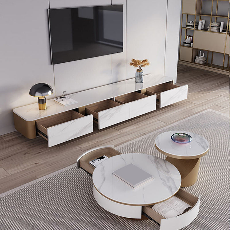 Glam Stone TV Stand Console Enclosed Storage TV Media Stand with Legs for Living Room Clearhalo 'furn' 'furn_tv_stands_entertainment_centers' 'Furniture' 'Living Room Furniture' 'TV Stands & Entertainment Centers' 'TV Stands & Media Storage Furniture' 'tv_stands_entertainment_centers' 6167608