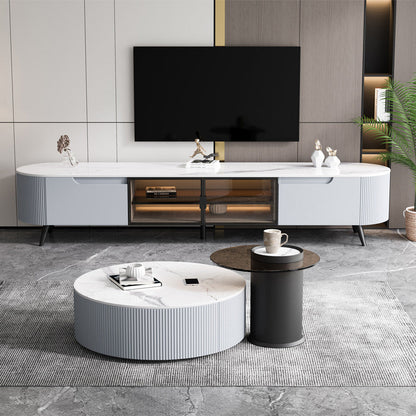 Console TV contemporanea, supporto TV in finto legno con 2 cassetti