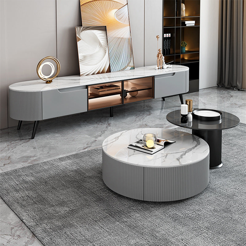 Console TV contemporanea, supporto TV in finto legno con 2 cassetti