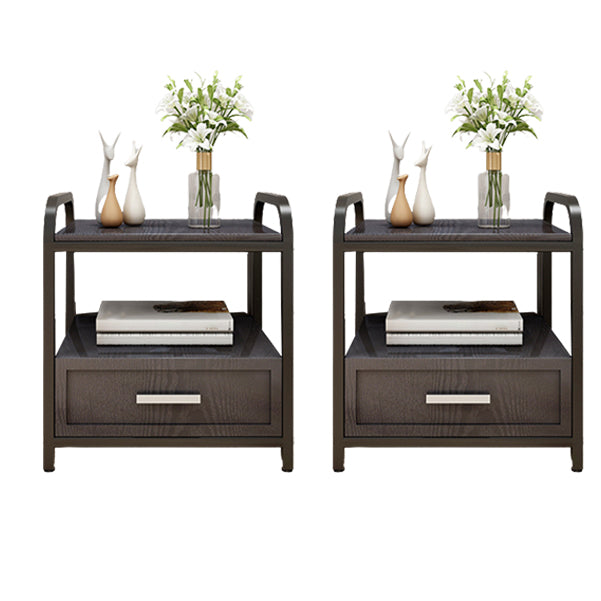 Wooden and Metal Bedside Cabinet Modern Minimalist Open Bedside Table with Legs Black 2 Piece Set 1 Clearhalo 'Bedroom Furniture' 'furn' 'furn_night_stand' 'Furniture' 'night_stand' 'Nightstands' 6167851