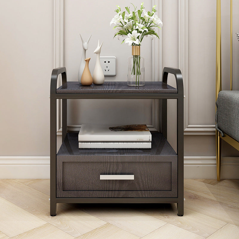 Wooden and Metal Bedside Cabinet Modern Minimalist Open Bedside Table with Legs Black 1 Piece 1 Clearhalo 'Bedroom Furniture' 'furn' 'furn_night_stand' 'Furniture' 'night_stand' 'Nightstands' 6167853