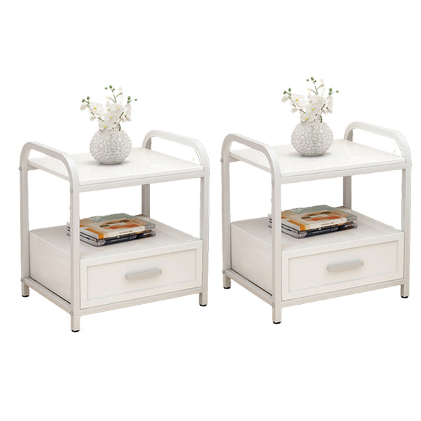 Wooden and Metal Bedside Cabinet Modern Minimalist Open Bedside Table with Legs White 2 Piece Set 1 Clearhalo 'Bedroom Furniture' 'furn' 'furn_night_stand' 'Furniture' 'night_stand' 'Nightstands' 6167855