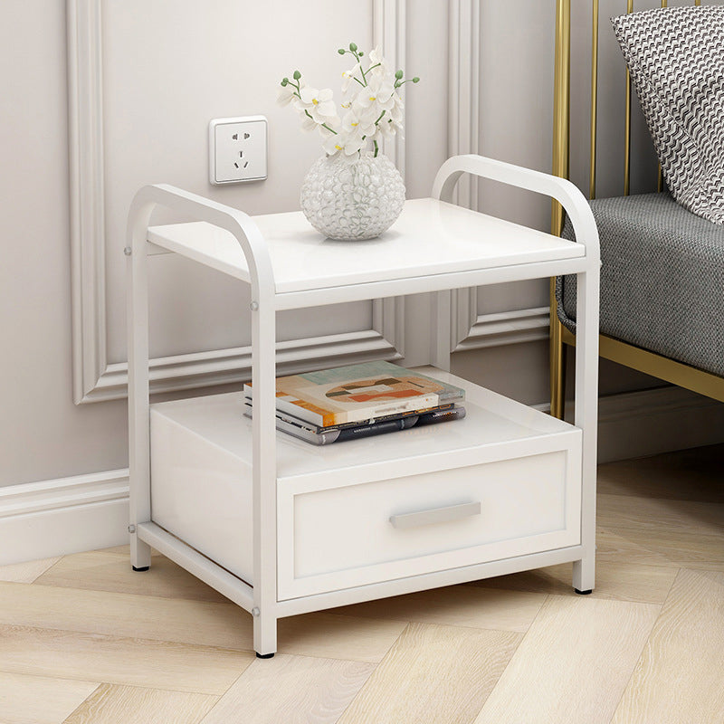 Wooden and Metal Bedside Cabinet Modern Minimalist Open Bedside Table with Legs White 1 Piece 1 Clearhalo 'Bedroom Furniture' 'furn' 'furn_night_stand' 'Furniture' 'night_stand' 'Nightstands' 6167867