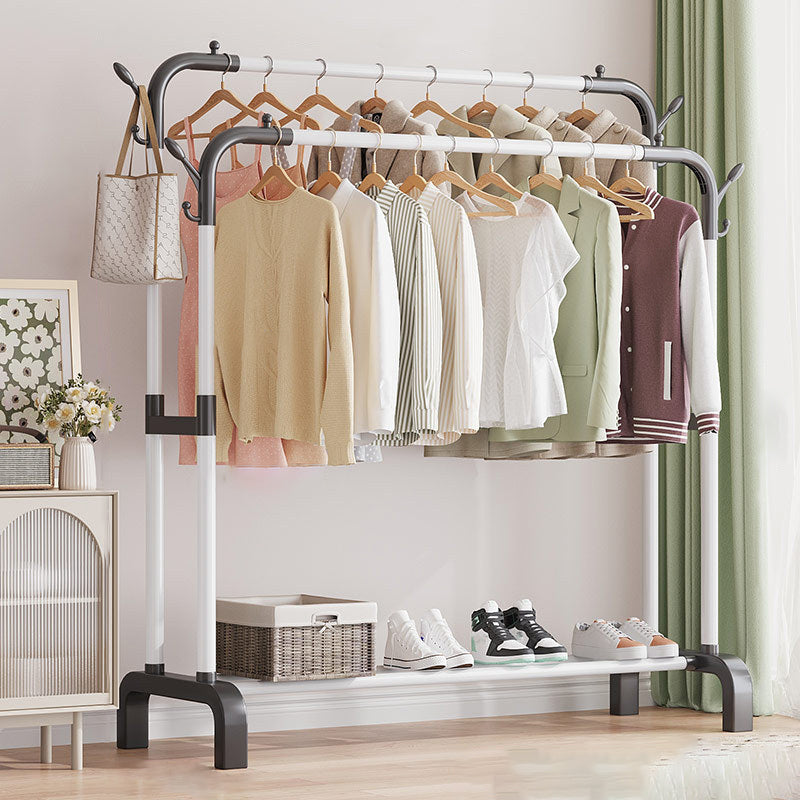 Contemporary Metal Coat Rack Storage Shelving Coat Rack with Coat Hooks 51.2"L x 17.7"W x 58.7"H White Clearhalo 'Entry & Mudroom Furniture' 'furn' 'furn_hall_tree_coat_racks' 'Furniture' 'Hall Trees & Coat Racks' 'hall_tree_coat_racks' 6168607