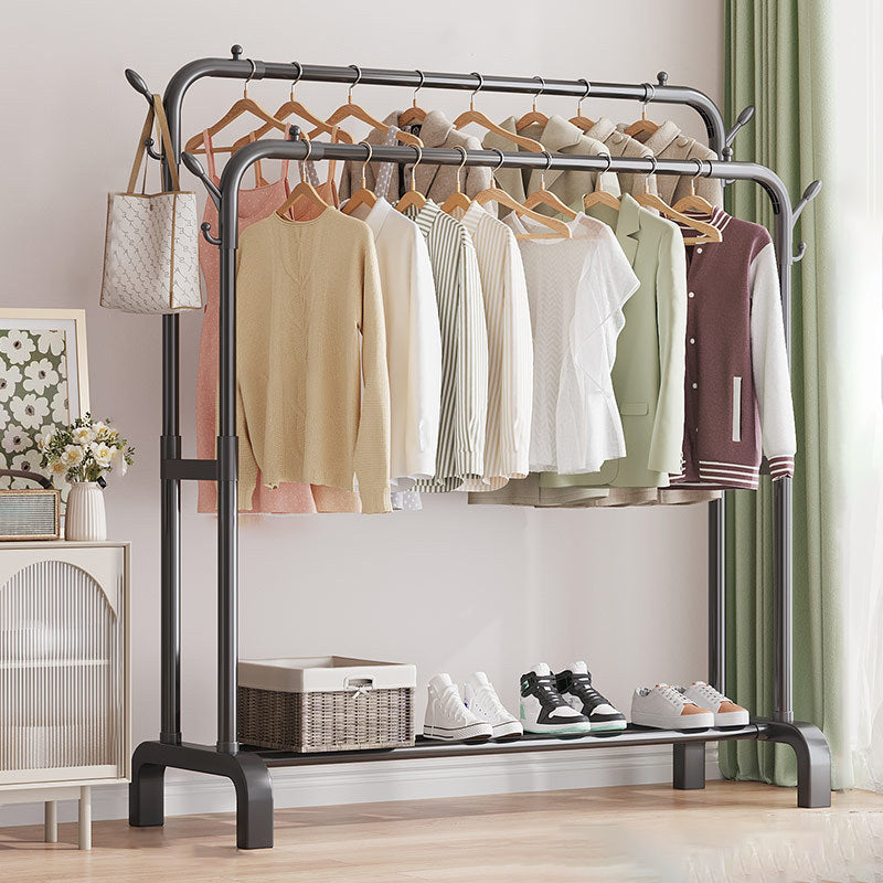 Contemporary Metal Coat Rack Storage Shelving Coat Rack with Coat Hooks 51.2"L x 17.7"W x 58.7"H Black Clearhalo 'Entry & Mudroom Furniture' 'furn' 'furn_hall_tree_coat_racks' 'Furniture' 'Hall Trees & Coat Racks' 'hall_tree_coat_racks' 6168608