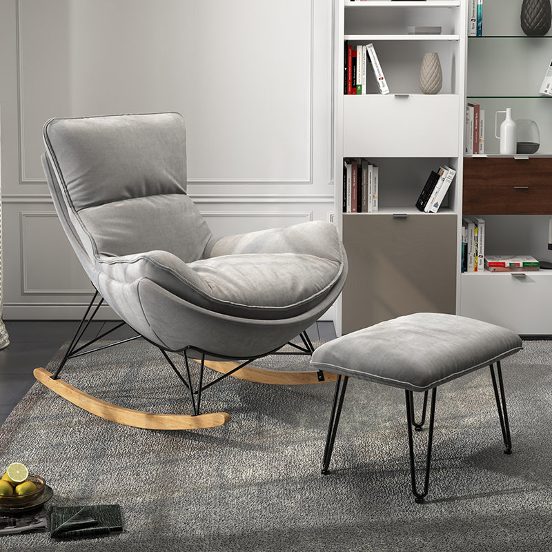 Contemporary Upholstered Rocker Chair Metal Frame Spindle Rocker Chair for Living Room Grey Rocking Chair with Ottomans Clearhalo 'Chairs & Seating' 'furn' 'furn_rocking_chairs' 'Furniture' 'Living Room Furniture' 'Rocking Chairs' 'rocking_chairs' 6168647