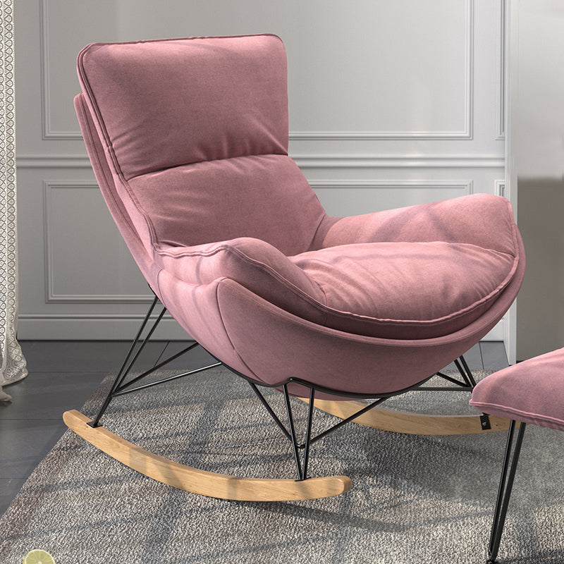 Contemporary Upholstered Rocker Chair Metal Frame Spindle Rocker Chair for Living Room Pink Rocking Chair Clearhalo 'Chairs & Seating' 'furn' 'furn_rocking_chairs' 'Furniture' 'Living Room Furniture' 'Rocking Chairs' 'rocking_chairs' 6168659