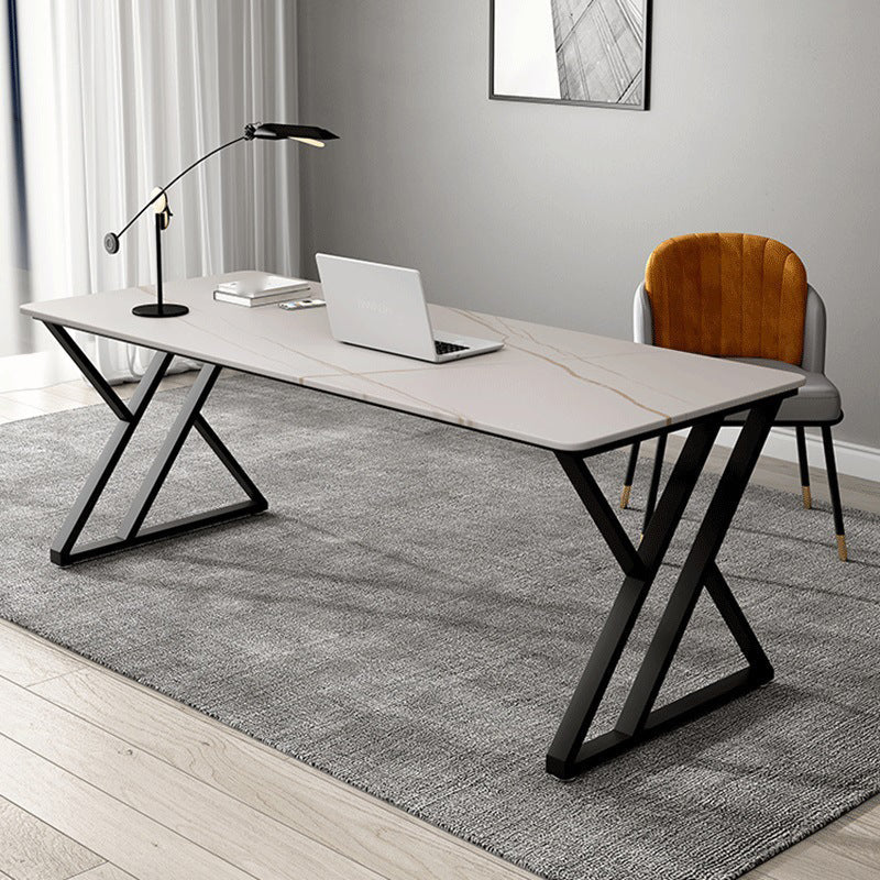Trestle White Office scrivania contemporanea scrivania di ferro e pietra contemporanea